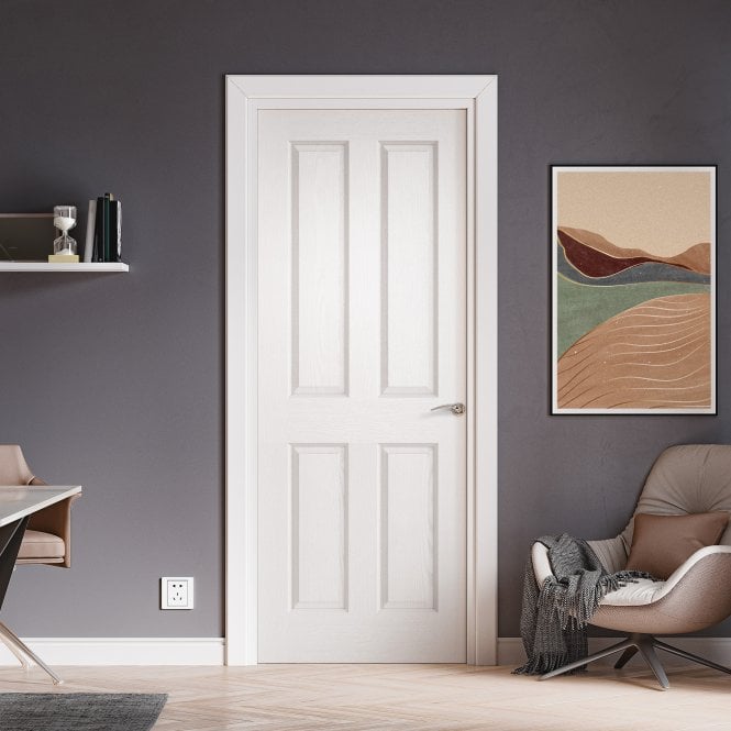 White Internal Fully Finished Lifestyle Textured 4 Panel Square Top Door