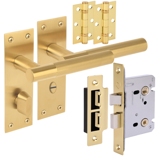 Levada Linear Lever on Backplate Bathroom Handle Set - Satin Brass