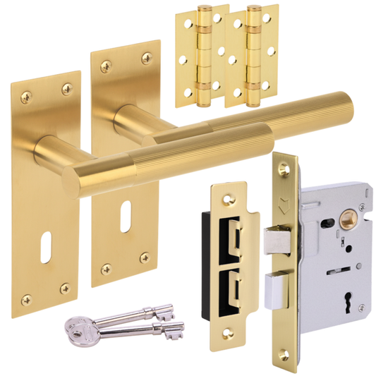 Levada Linear Lever on Backplate Sashlock Handle Set - Satin Brass