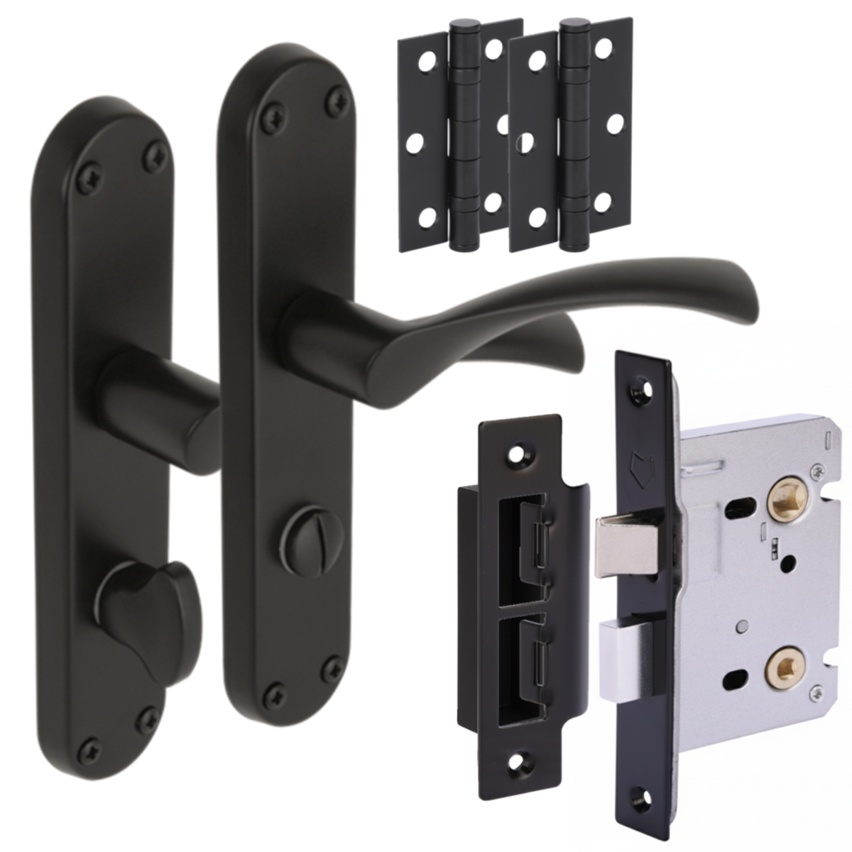 Lobo Lever on Backplate Bathroom Handle Set - Black Matt