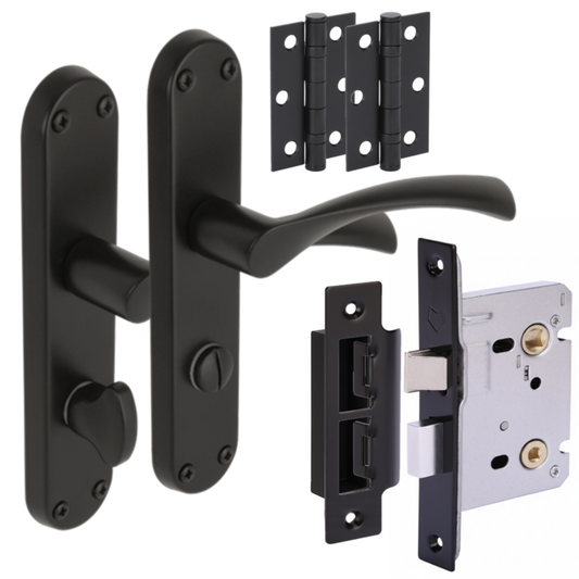 Lobo Lever on Backplate Bathroom Handle Set - Black Matt