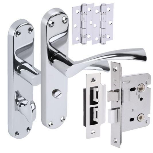 Lobo Lever on Backplate Bathroom Handle Set - Polished Chrome