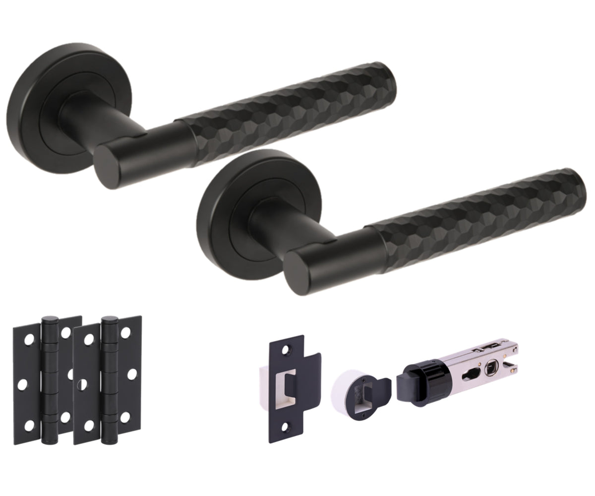 Roca Round Rose Lever Door Handle Set - Black Matt