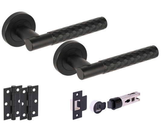 Roca Round Rose Lever Door Handle Set - Black Matt