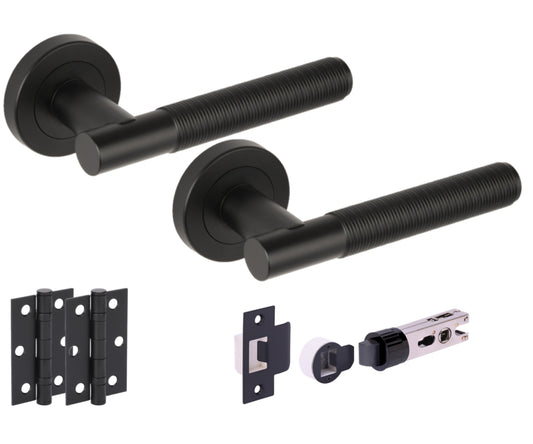 Halo Round Rose Lever Door Handle Set - Black Matt