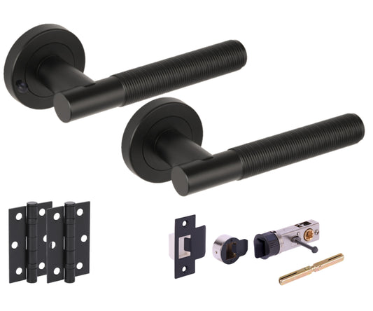 Halo Round Rose Privacy Lever Door Handle Set - Black Matt