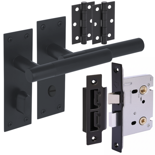 Levada Linear Lever on Backplate Bathroom Handle Set - Black Matt