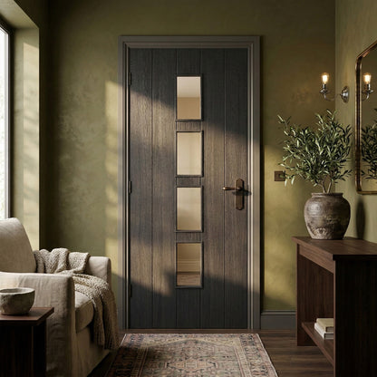 Black Fully Finished Cottage Laminate 4 Light Clear Glass Internal Door