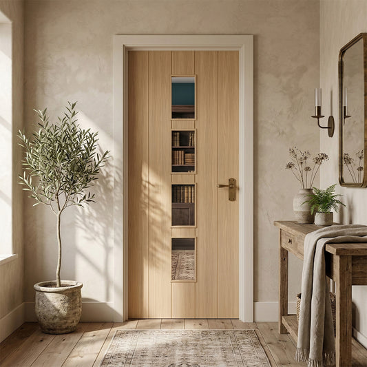 Oak Internal Fully Finished Cottage Laminate 4 Light Clear Glass Door