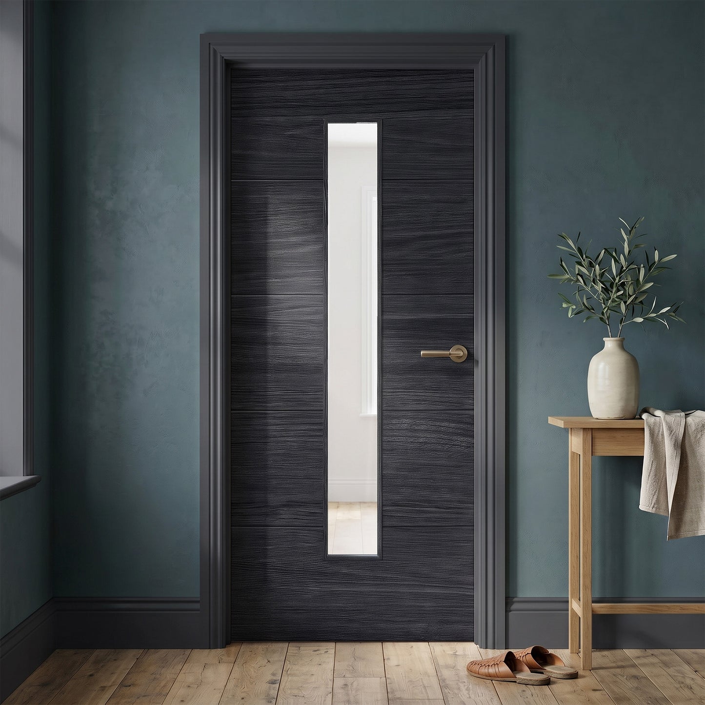 Black Internal Fully Finished Linear Laminate 1 Light Clear Glass Door