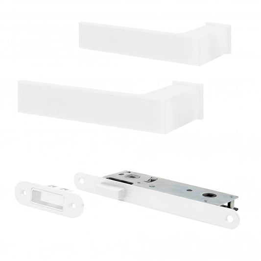 Studio Industrial Slim Square Rose Lever Door Handle Set - Matt White
