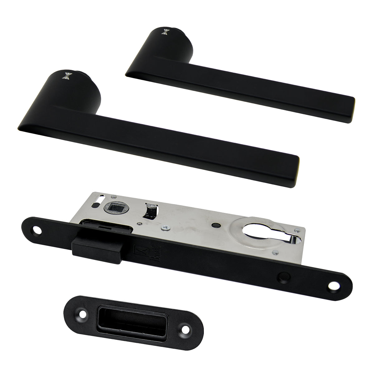 Studio Industrial Slim Round Rose Euro Lock Door Handle Set - Matt Black