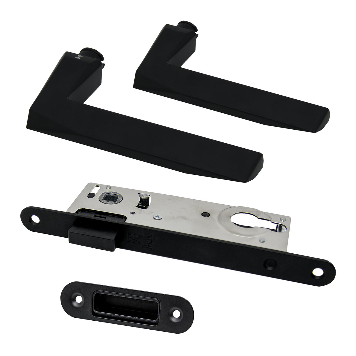 Studio Industrial Slim Square Rose Euro Lock Door Handle Set - Matt Black