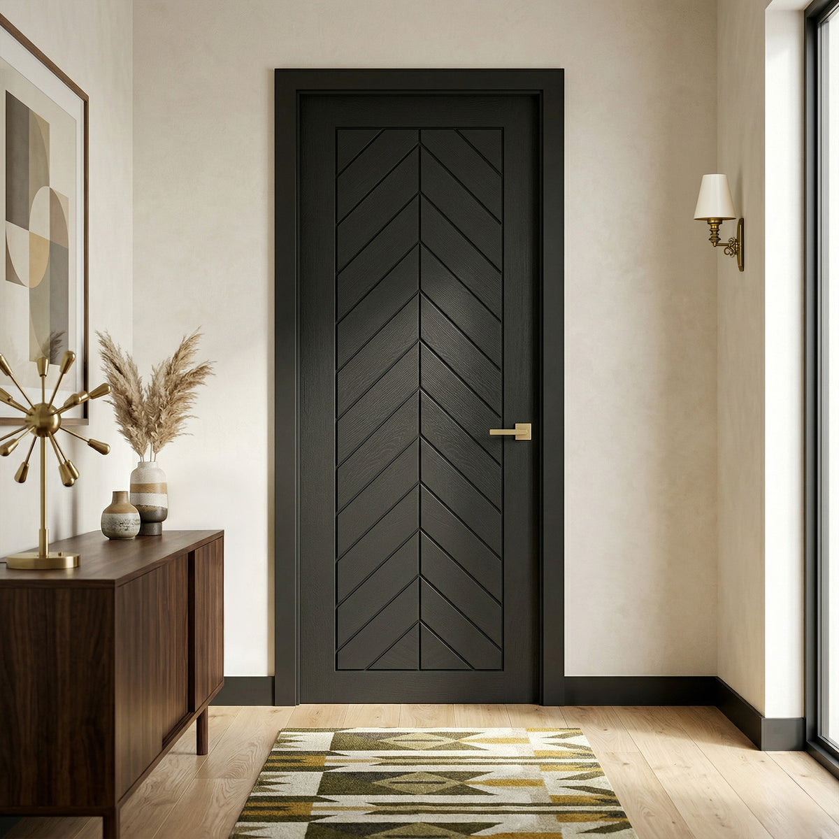 Black Fully Finished Oak Chevron Internal Door