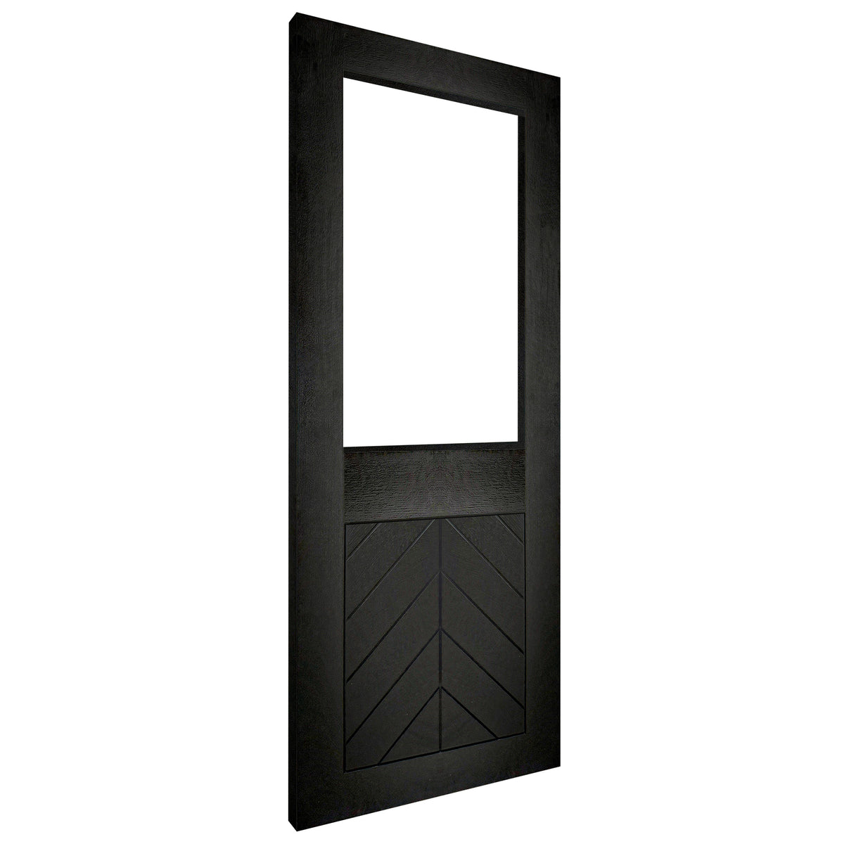 Black Internal Fully Finished Oak Chevron Clear Glass Door