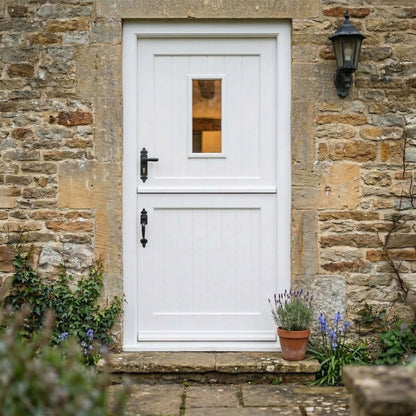 White Painted External Pine 2 Panel 1 Light Clear Glass Stable Door