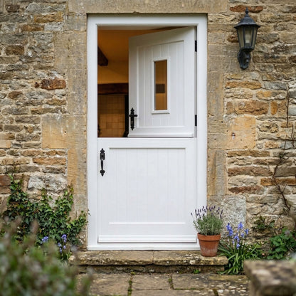 White Painted External Pine 2 Panel 1 Light Clear Glass Stable Door