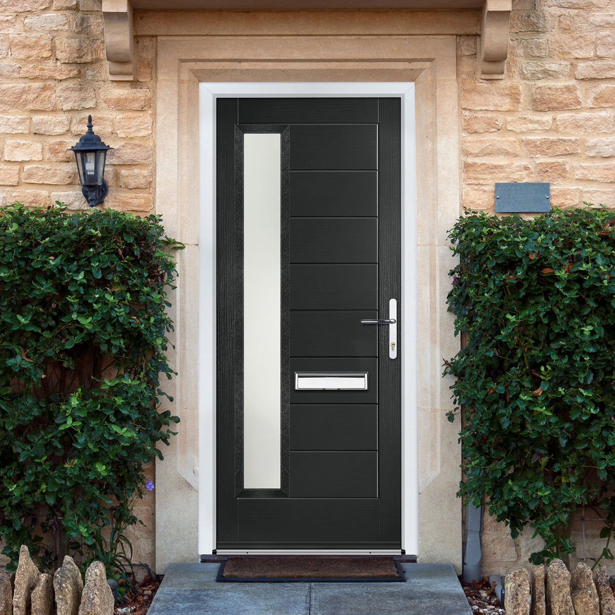 Minera Black Pre-Hung Obscure Satin Glass Composite Front Door Set