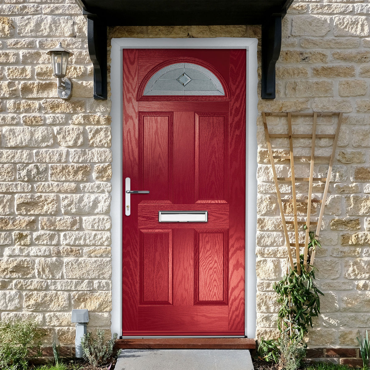 Bodney Red Pre-Hung Venice Glass Composite Front Door Set