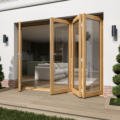 Oak External Fully Finished External Folding Patio Door Set 3+1