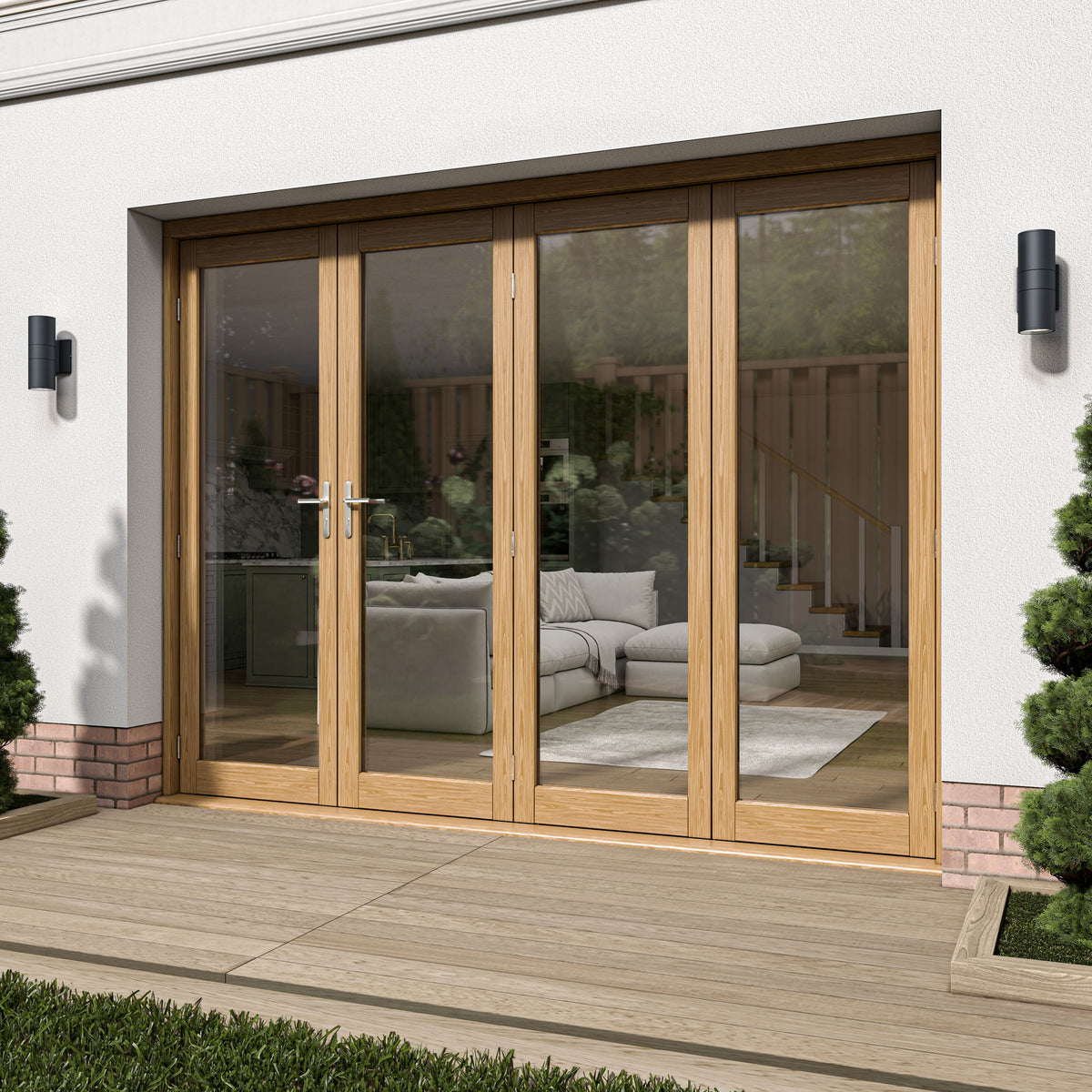Oak External Fully Finished External Folding Patio Door Set 3+1