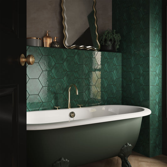 Green Gloss - Aura Smooth Hexagon Ceramic Wall Tile
