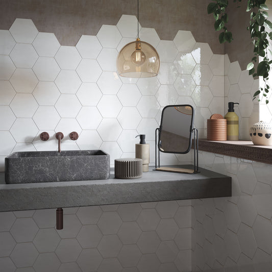 White Gloss - Aura Smooth Hexagon Ceramic Wall Tile