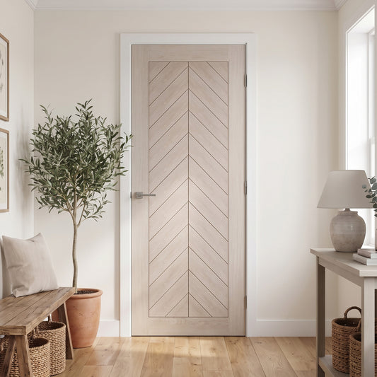 Ivory Fully Finished Internal Endure Laminate Chevron FD30 Fire Door