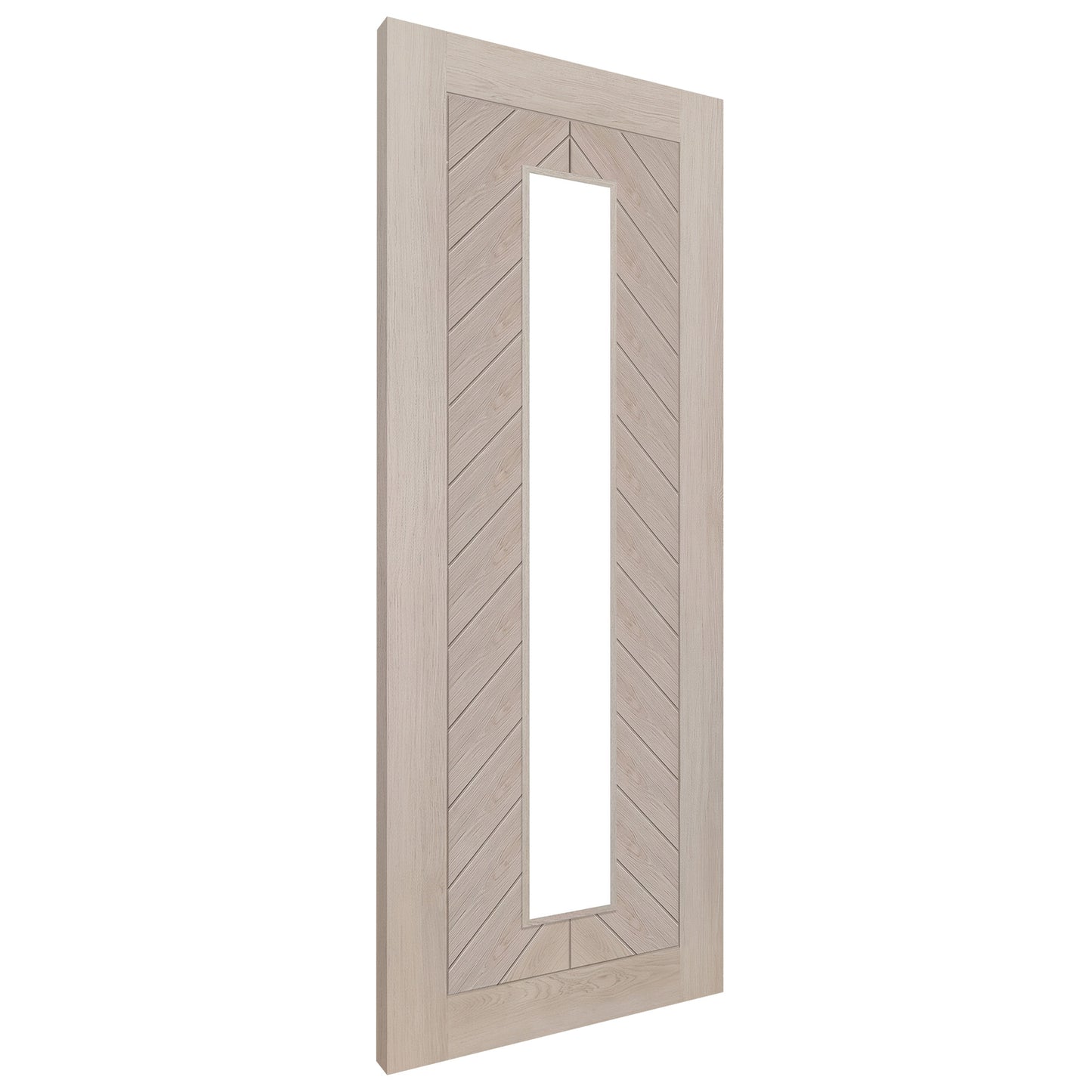 Liberty Doors | Ivory Fully Finished Internal Endure Laminate Chevron Clear Glass Door