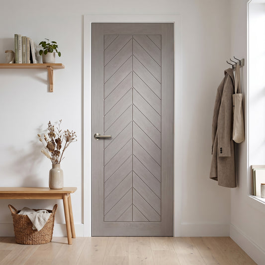 Light Grey Fully Finished Internal Endure Laminate Chevron FD30 Fire Door