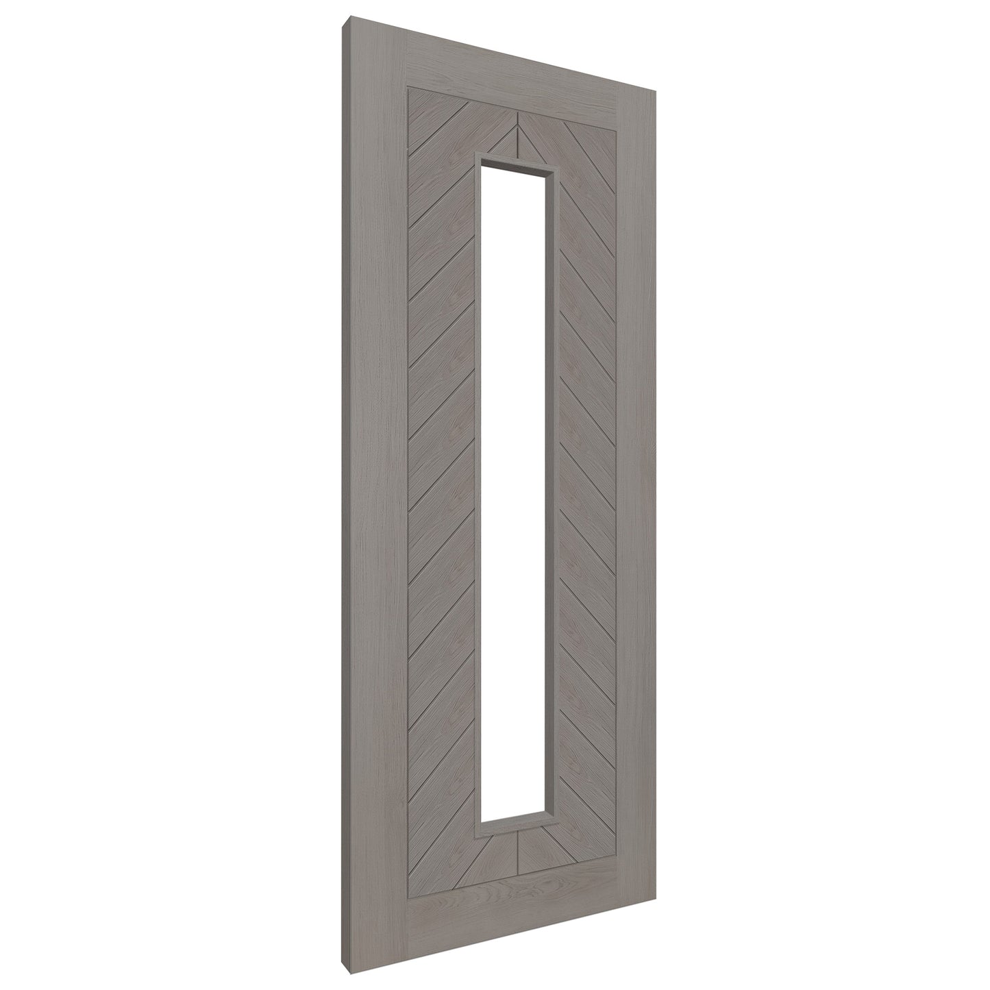 Liberty Doors | Light Grey Fully Finished Internal Endure Laminate Chevron Clear Glass Door