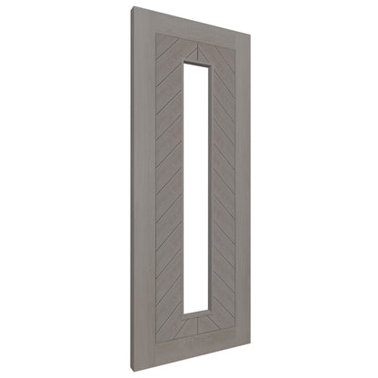 Liberty Doors | Light Grey Fully Finished Internal Endure Laminate Chevron Clear Glass Door
