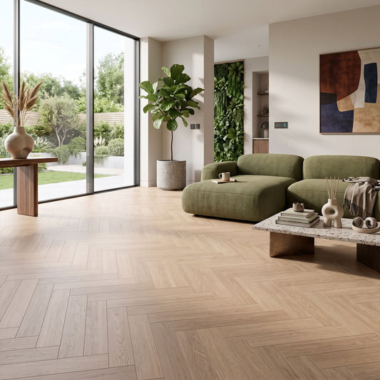 Soft Heritage Oak - Wood Essence Water Resistant 8mm Herringbone Laminate Flooring