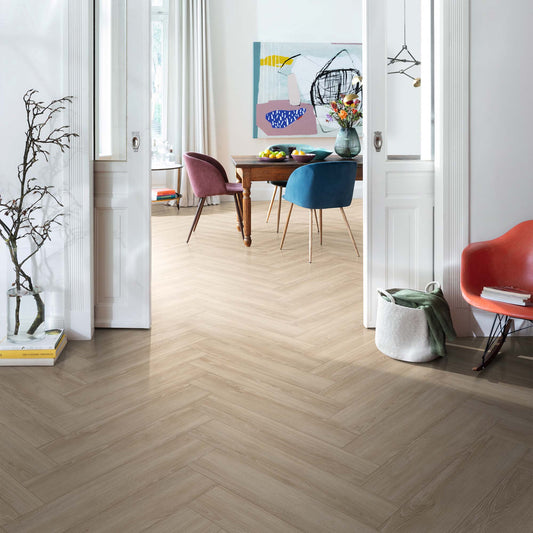 Soft Haven Oak - Wood Essence Water Resistant 8mm Herringbone Laminate Flooring