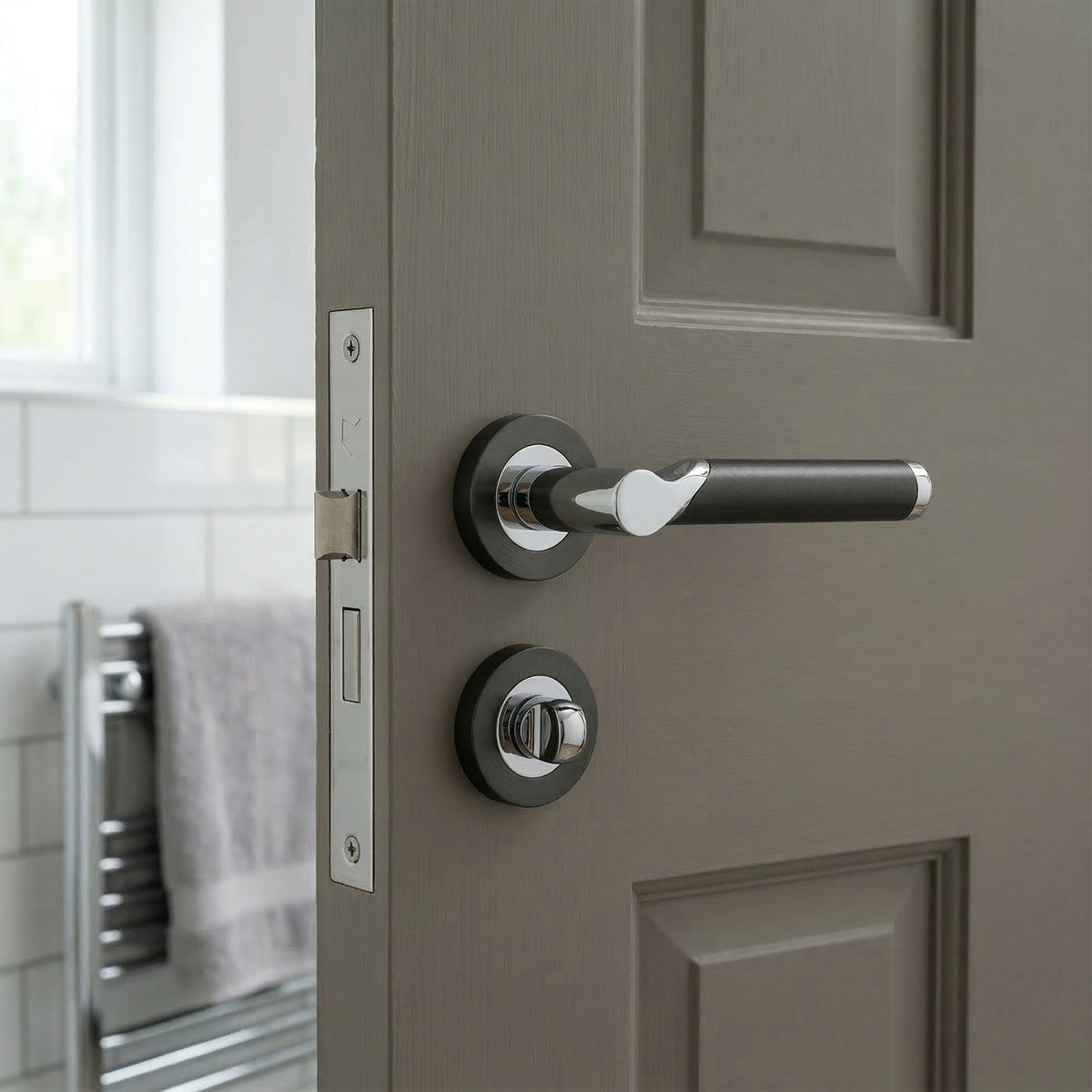 Hydrus Privacy Internal Lever Door Handle Set - Polished Chrome and Black Nickel