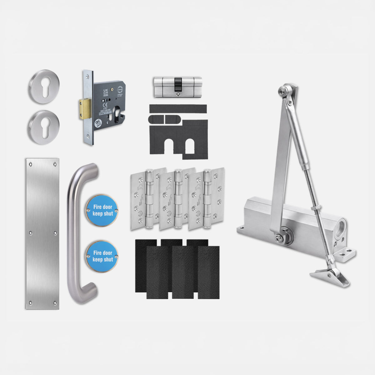 Core Commercial Fire Rated Corridor Pull Handle Set with Lock - Satin Stainless Steel