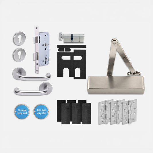 Pro Commercial Fire Rated Office Lever Handle Set with Lock - Satin Stainless Steel