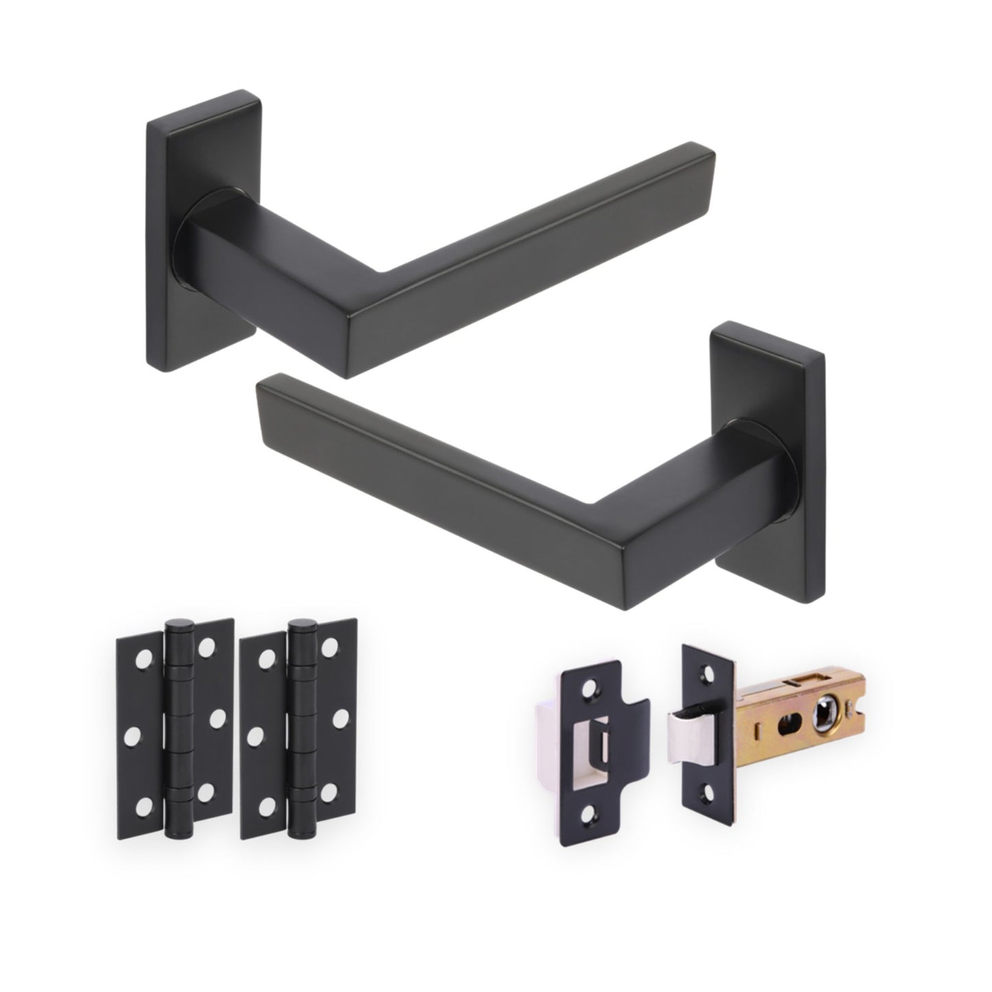 Studio Industrial Square Lever & 35mm Mini-Latch Handle Set - Black Matt