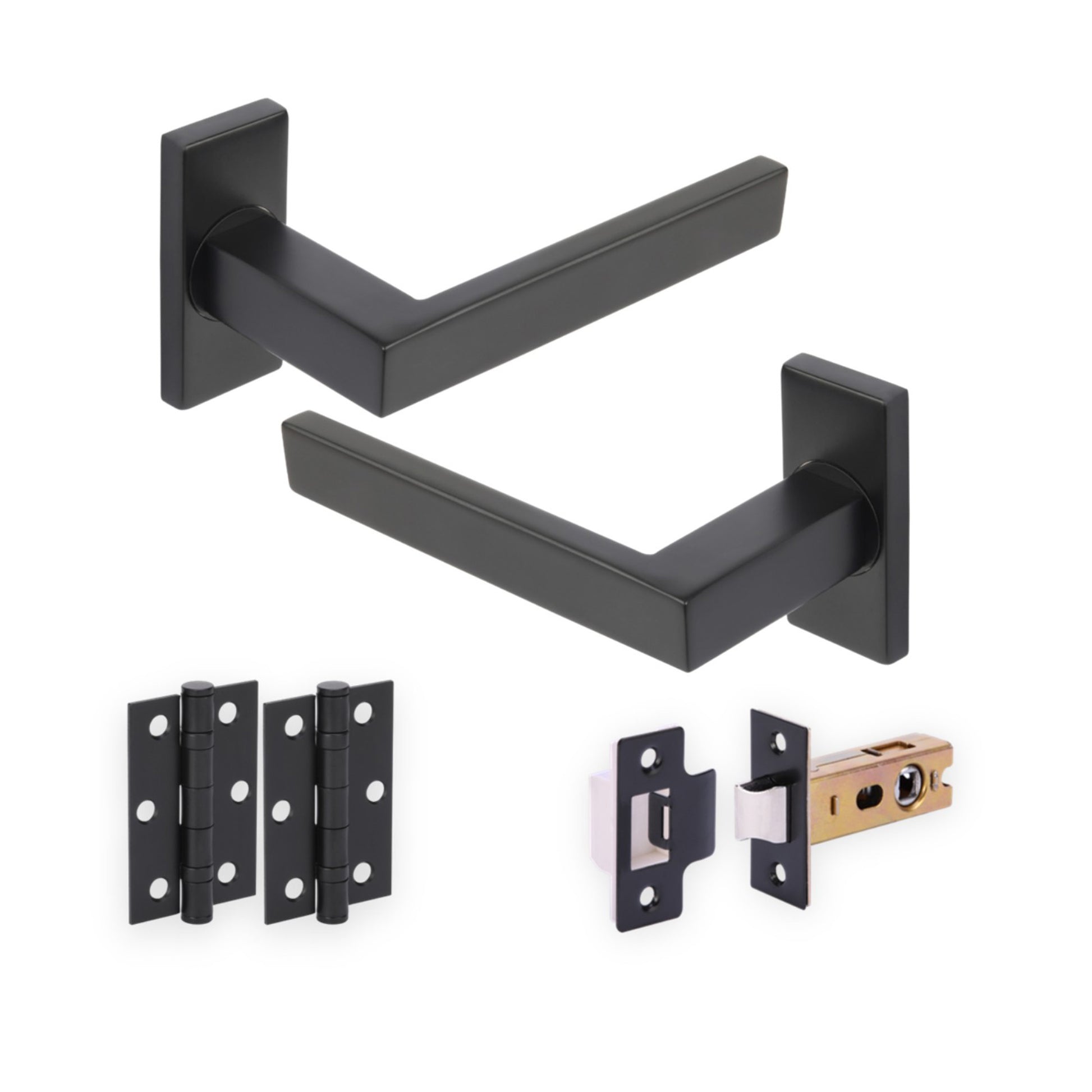 Studio Industrial Square Lever & 35mm Mini-Latch Handle Set - Black Matt