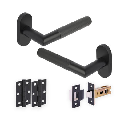 Studio Industrial Knurled Lever & 35mm Mini-Latch Handle Set - Black Matt