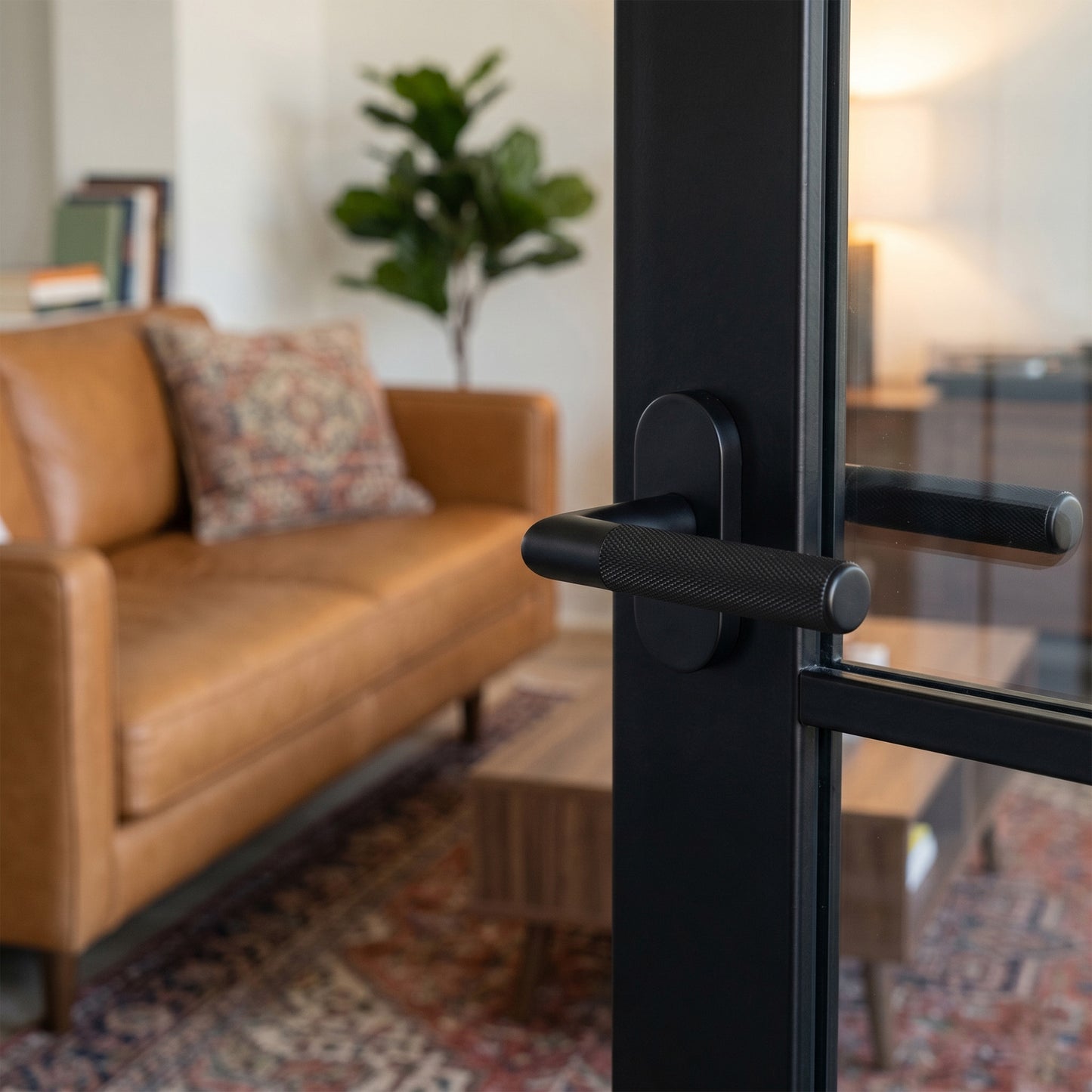 Studio Industrial Knurled Lever & 35mm Mini-Latch Handle Set - Black Matt