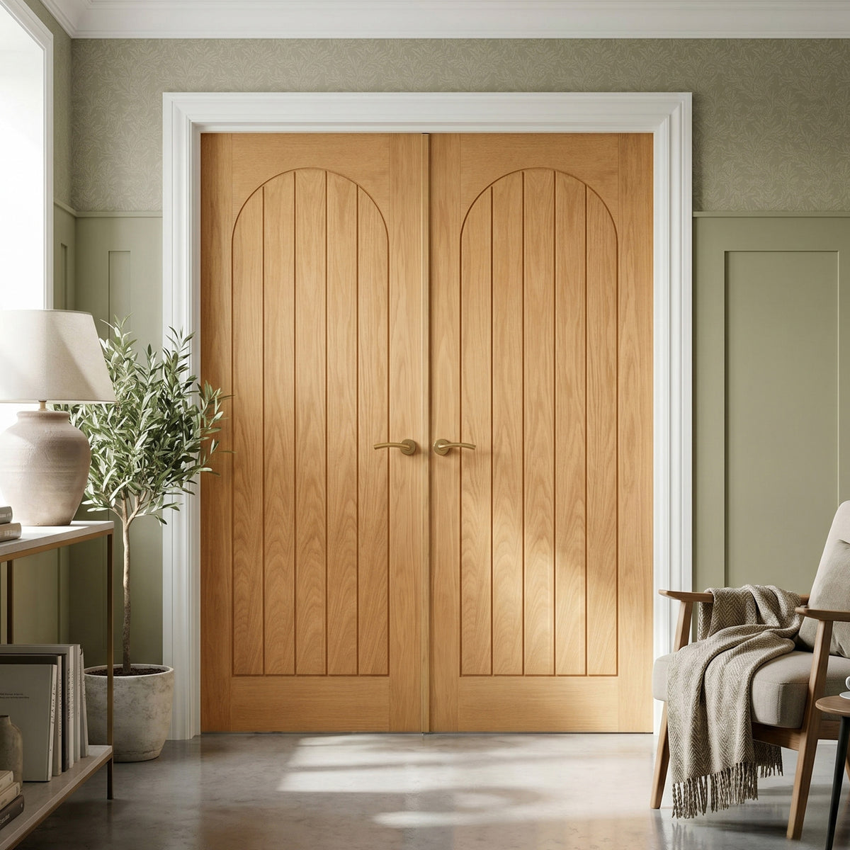 Oak Internal Fully Finished Farley Arched Square Top Double Door