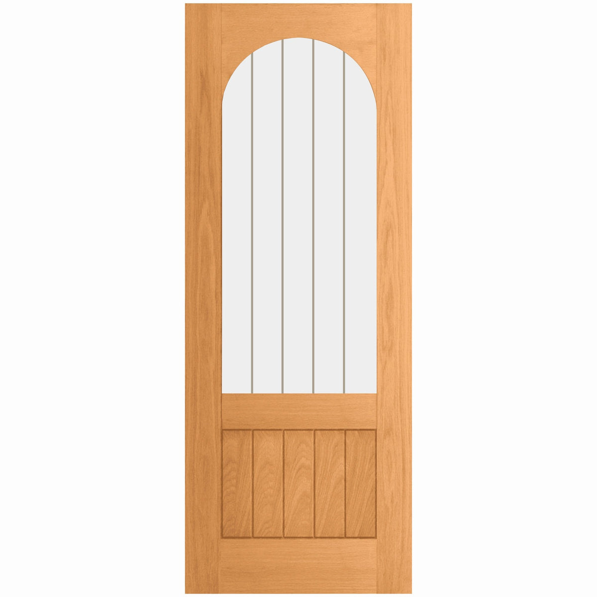 Oak Fully Finished Farley Arched Square Top 1 Panel 1 Light Obscure Lined Clear Glass Internal Double Door