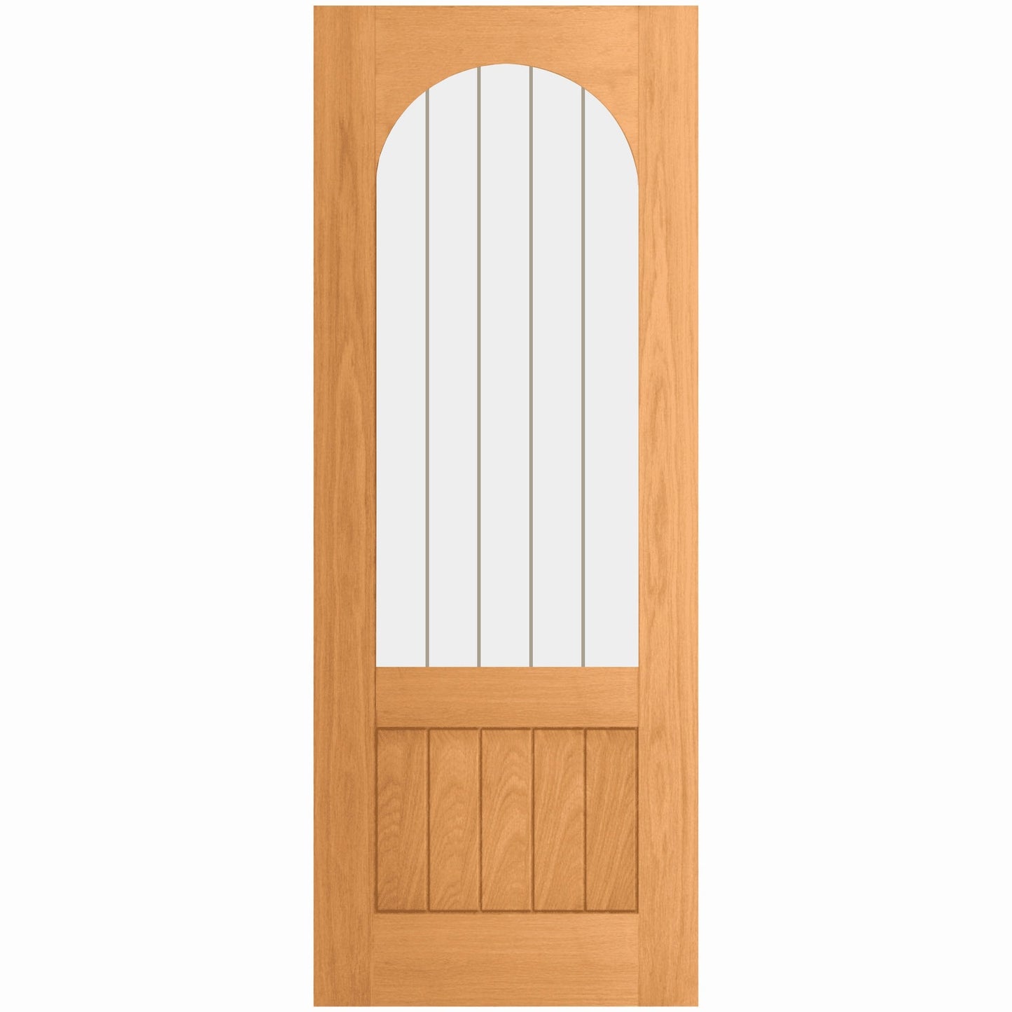 Oak Internal Fully Finished Farley Arched Square Top 1 Panel 1 Light Obscure Lined Clear Glass Double Door