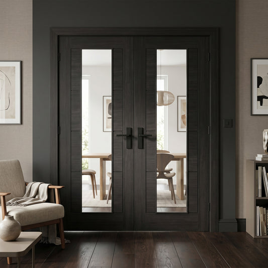 Black Fully Internal Finished Endure Laminate Ladder Clear Glass Double Door