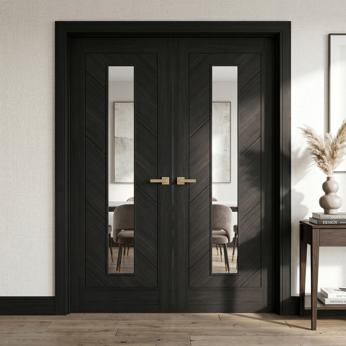 Black Internal Fully Finished Endure Laminate Stockholm Clear Glass Double Door
