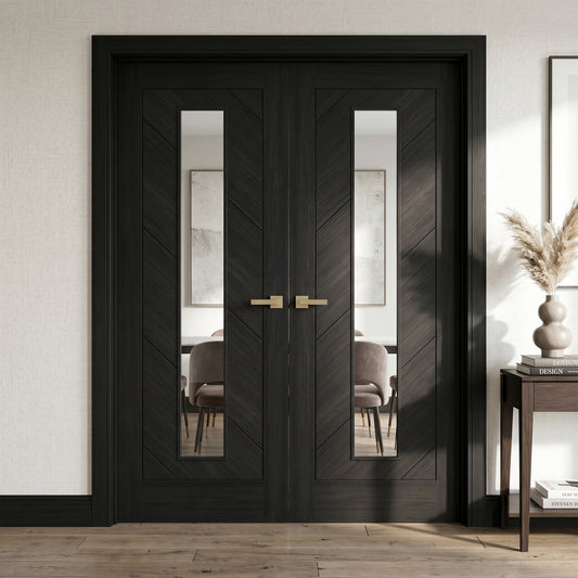 Black Internal Fully Finished Endure Laminate Stockholm Clear Glass Double Door