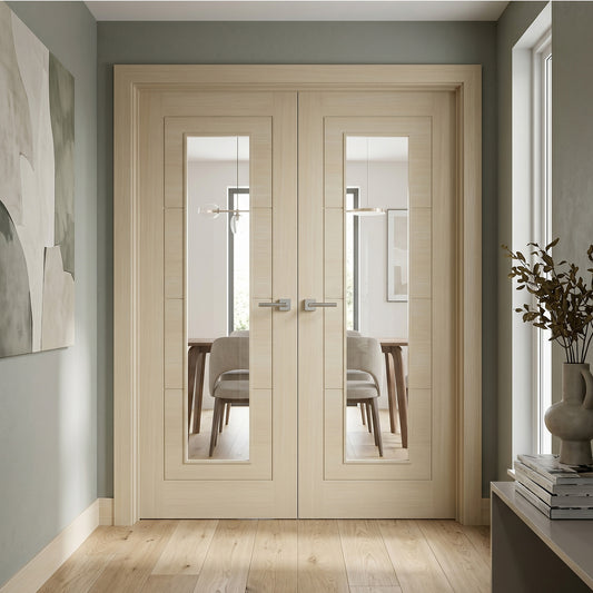 Blonde Oak Fully Finished Endure Laminate Ladder Clear Glass Internal Double Door