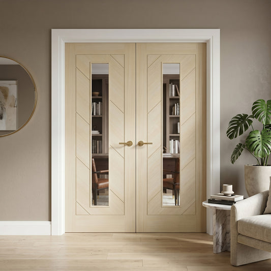 Blonde Oak Internal Fully Finished Endure Laminate Stockholm Clear Glass Double Door