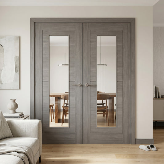 Light Grey Fully Finished Internal Endure Laminate Ladder Clear Glass Double Door